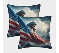 Jesus with American Flag Federe Cuscini Per Divano Decorative Art Fodere Per Cuscini Set 2 Pezzi Moderni Da Letto Divano 40x40cm