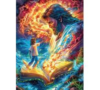 Jesus with Magic Book in Flames Puzzle 1000 Pezzi Sfida Impossibile Esperti Mitos Cuento De Hadas Rompicapo Estremamente Difficile Per Veri Appassionati Stimolo Intellettuale Regalo 1000 PCS