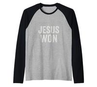 Jesus Won Distressed Fede Pasqua Chiesa Speranza Cristiana Maglia con Maniche Raglan