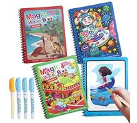 Jesustree 4Pcs Libro da Colorare ad Acqua, Magic Water Coloring Book con Penne, Libro da Colorare Acqua Doodle Riutilizzabile Educativo Giocattolo Regalo per Bambini 2-6 Anni