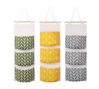 Jesustree Borsa Portaoggetti da Parete con 3 Tasche, 3 Pcs Tasche Portaoggetti Sospesa in Tessuto di Lino, Borsa Porta Oggetti Organizer da Appendere per Camera da Letto, Bagno, Dormitorio