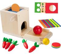 Jesustree Giocattolo per Smistamento in Legno Montessori con Scatola per Bambini 2 3 4 Anni, Educativi Cubi-Gioco Multiattivita Raccolto delle Carote 4 in 1 Giocattoli Regalo Scatola di Monete