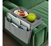 Jesustree Organizzatore Divano, Portaoggetti per Vassoio Bracciolo da Divano Borsa con 5 Tasche per Telecomandi, Resistente Antiscivolo per Poltrona Divano, Telefoni, Libri, Riviste, Grigio