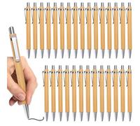 Jesustree Penne a Sfera in Legno di Bambù, Set di 30 Retrattili Penna a Scatto a Inchiostro Gel Nero 1.0 mm come Strumento di Scrittura per Vita Quotidiana In Scuola Ufficio Casa Articoli