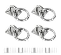Jesustree Placca Occhiello in Acciaio Inox, 4 Pezzi M5 Gancio per Soffitto con Anello e Vite, Gancio Muro Quadrati Piastra per Occhi in Metallo per Swing, Tenda da sole, Amache, Yoga