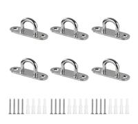 Jesustree Placca Occhiello in Acciaio Inox, 6 Pezzi M5 Gancio per Soffitto con Occhielli e Vite, Gancio Muro a U Piastra per Occhi in Metallo per Swing, Tenda da sole, Amache, Yoga