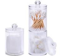 Jesustree Porta Cotton Fioc Trasparente, 3 Pezzi Scatola di Cotone Organizzatore con Coperchio Organizer Trucchi per Bastoncini di Cotone, per Comò, Bagno, Camera da Letto