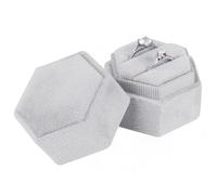 Jesustree Scatola di Gioielli per Anelli in Velluto, Portagioie Ad Doppio Anello Cofanetto Regalo per Proposta, Matrimonio, Anniversario Degli Amanti, Valentino (Grigio)