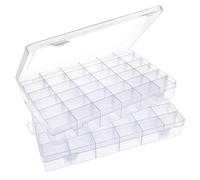Jesustree Scatola Organizer in Plastica Trasparente 36 Griglie, Contenitore Scomparti con Divisori Regolabili per Perline Artigianato Fai Da Te Gioielli Attrezzatura (2 Pezzi)