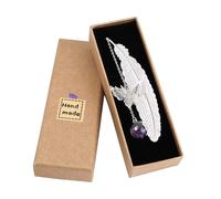 Jesustree Segnalibro in Piuma di Metallo con Elegante Farfalla e Perle di Vetro Eterno Fiore Secco Ciondolo per Adulti, Bambini e Studenti (Argento)