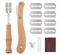 Jesustree Taglierino per Pane Raschietto per Pane Coltello da Pane con 10 Lamette in Acciaio Inossidabile, 2 Tipi Maniglia in Legno Lame Pane per Intagliare Modelli di Pane Crudo