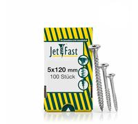 Jet-Fast Viti universali di alta qualità, 5,0 x 120 mm, 100 pezzi, testa svasata Duo, azionamento TX, zincate blu, viti per legno, viti per truciolato, punta cut, qualità tedesca