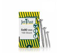 Jet-Fast Viti universali di alta qualità, 5,0 x 80 mm, 100 pezzi, testa svasata Duo, azionamento TX, zincate blu, viti per legno, viti per truciolato, punta cut, qualità tedesca