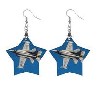 Jet Fighter - Orecchini in legno da donna, gioielli vintage eleganti in legno, orecchini leggeri per matrimoni, feste, regalo di tutti i giorni, Star, Legno, Legno