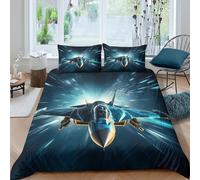 Jet fighter speedSet Di Copripiumino morbida 3 Pezzi stampa 3D cerniera nascosta digital art style copripiumino con federe traspirante for bambini adulti ragazzi Single（140x200cm）