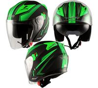 Jet Casco Moto Visiera Doppia Scooter ECE 22-06 Certificato Nero Opaco Verde
