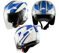 Casco Moto Jet Scooter Visiera Doppia ECE 22-06 Certificato Bianco Blu