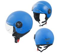 Jet Helmet Open Face Demi Motorbike Scooter Custom Avio Clear Visor Blue M