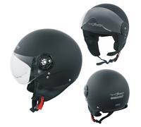 Jet Helmet Open Face Demi Motorbike Scooter Custom Avio Clear Visor Matt Black L