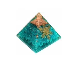 Jet International Feroza Blue Onyx Orgone Metatron Pyramid 2.5 pollici EMF Harmonizer Energy Terzo occhio Attivazione Meditazione Vastu Guarigione Pietra preziosa Chakra Bilanciamento L'immagine è s
