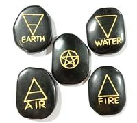 Jet International Jasper nero 5 elementi pietre ruvide piatte Terra autentica Borsa pagana wiccan Colore giallo Libretto gratuito Cristallo terapia L'immagine è solo un riferimento.