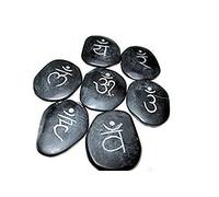 Jet International Massaggio energico al basalto reale Chakra sanscrito 7 Pietre fluviali Spa Bellezza Corpo Chakra Reiki Set regalo Piatto caduto Pietra preziosa Pietra preziosa incisa Guarigione Ch