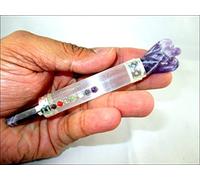 Jet International Selenite Mini Ametista Angelo Chakra Bacchetta Stick ca. L'opuscolo libero da 4,5 pollici puntato energizzato caricato pulito programmato puro autentico stick gratuito L'immagine è