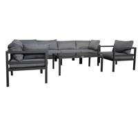 Jet-Line Creta - Set di mobili da giardino XXL in alluminio, resistente alle intemperie, con cuscini e tavolino da caffè, grigio chiaro
