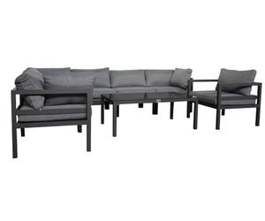 Jet-Line Creta - Set di mobili da giardino XXL in alluminio, resistente alle intemperie, con cuscini e tavolino da caffè, grigio chiaro