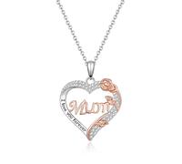 JETBON Collana con ciondolo a forma di cuore con rosa argentata per la migliore mamma, madre da figlia o figlio, collana con ciondolo a forma di cuore con rosa in argento, regalo per la festa della