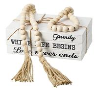 Jetec 3 libri decorativi per la decorazione della casa, libri finti bianchi, decorazioni per fattoria, impilati, con nappe in legno per tavolini da caffè, 150 cm (Family Where Life Begins)