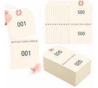 Jetec 500 targhette duplicate per parcheggio auto, 1-500, 4 3/4 x 2 3/8, double face coat check tickets Paper Coat Check Tags, bianco, 2 parti