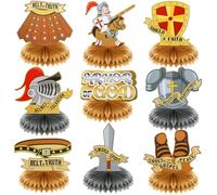 Jetec 9 pezzi Armatura di Dio centrotavola a nido d'ape Bibbia Versi religiosi Decorazioni per feste a tema 3D armatura cavaliere medievale decorazione da tavolo per tavolo forniture per feste