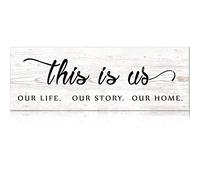 Jetec Segno da Parete in Legno This Is Us Cartello in Legno di Ispirazione Targhetta da Fattoria per Ingresso Targhe Rustiche con Citazioni per Porta Soggiorno Camera Cucina Natale (Bianco Antico)