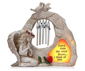 Jetec Statua Angelo in Preghiera Carillon Vento Statua del Angelo Carillon Vento Commemorativo Giardino Mini Angelo Decor Statuette in Resina Figurine di Angeli Solari Luce (Stile Elegante)