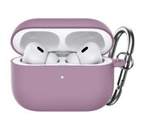 JETech Aggiornato Cover Custodia Silicone per AirPods Pro (2a/1a Gen 2023/2022/2019) con Portachiavi, Interno PC Rigido, Antiurto Protettiva Pelle Guscio, LED Frontale Visibile (Viola Polvere)
