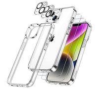 JETech Cover 5 in 1 per iPhone 14, Anti-Ingiallimento, Trasparente | 2 Pellicole in Vetro Temperato, 2 Protezioni per Fotocamera, Custodia Telefono Antiurto