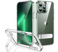 JETech Cover Cavalletto per iPhone 13 Pro Max, 6,7 Pollici, Supporta la Ricarica Wireless, Telefono Custodia Sottile con Assorbimento degli Urti, Supporto Metallo a 3-Modo (Trasparente)