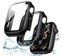 JETech Cover Impermeabile con Pellicola Protettiva per Apple Watch SE 3/2/1 (2025/2022/2020) / Series 6 5 4 44mm, Integrato Vetro Temperato Film PC Rigido Protettiva Completa Custodia, 2 Pacco (Nero)