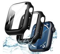 JETech Cover Impermeabile con Pellicola Protettiva per Apple Watch Series 9 8 7 41mm, Integrato Vetro Temperato Film PC Rigido Protettiva Completa Custodia, 2 Pacco (Nero)