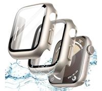 JETech Cover Impermeabile con Pellicola Protettiva per Apple Watch Series 9 8 7 41mm, Integrato Vetro Temperato Film PC Rigido Protettiva Completa Custodia, 2 Pacco (Galassia)