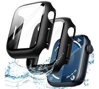 JETech Cover Impermeabile con Pellicola Protettiva per Apple Watch Series 9 8 7 45mm, Integrato Vetro Temperato Film PC Rigido Protettiva Completa Custodia, 2 Pacco (Nero)