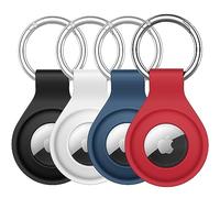 JETech Cover in Silicone con Portachiavi per AirTag 2ª/1ª Gen | Nero/Bianco/Blu Marino/Rosso, Confezione da 4, Custodia Design Vestibilità Sicura, Set Multicolore, per Bambini