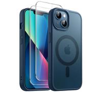 JETech Cover Magnetica Opaca 3 in 1 per iPhone 13, Blu Tempesta | Compatibile con MagSafe, 2 Pellicole in Vetro Temperato, Retro Opaco Traslucido, Custodia Antiurto