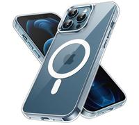 JETech Cover Magnetica per iPhone 12 Pro Max 6,7 Pollici Compatibile con Ricarica Wireless MagSafe, Telefono Custodia Paraurti Antiurto, Retro Antigraffio Trasparente (Trasparente)