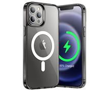 JETech Cover Magnetica per iPhone 12 Pro Max 6,7 Pollici Compatibile con Ricarica Wireless MagSafe, Telefono Custodia Paraurti Antiurto, Retro Antigraffio Trasparente (Nero)