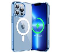 JETech Cover Magnetica per iPhone 13 Pro 6,1 Pollici Compatibile con MagSafe Ricarica Wireless, Telefono Custodia Antiurto, Retro Antigraffio Trasparente (Azzurro Sierra)