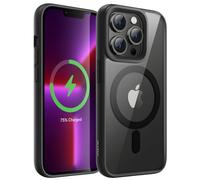 JETech Cover Magnetica per iPhone 13 Pro Max 6,7 Pollici Compatibile con MagSafe, Cellulare Paraurti Custodia, Solida Colore Opaco TPU Telaio, Anti-Graffio Retro Trasparente (Nero)