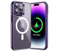 JETech Cover Magnetica per iPhone 14 Pro Max 6,7 Pollici Compatibile con MagSafe Ricarica Wireless, Telefono Custodia Antiurto, Retro Antigraffio Trasparente (Viola Scuro)