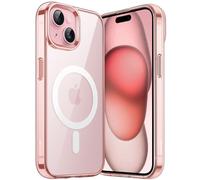 JETech Cover Magnetica per iPhone 15 6,1 Pollici Compatibile con MagSafe Ricarica Wireless, Telefono Custodia Antiurto, Retro Antigraffio Trasparente (Rosa)